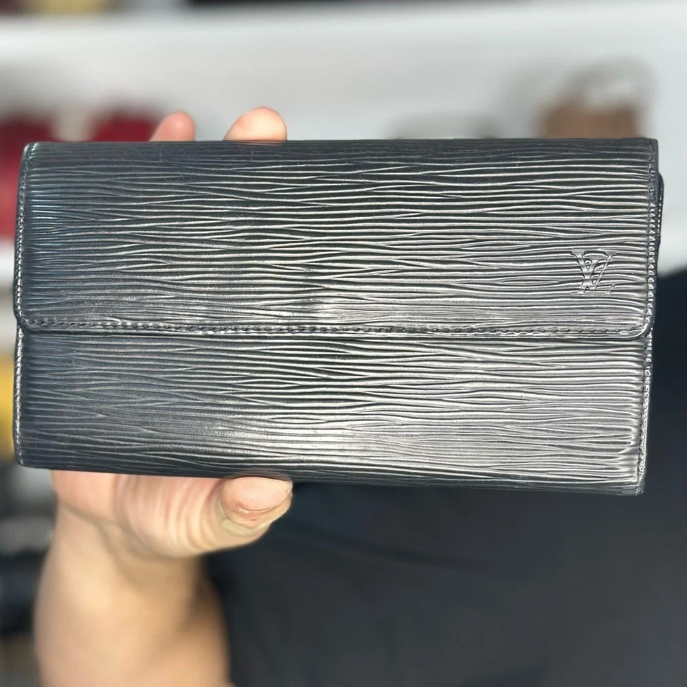 LV Black Epi Leather Long Wallet